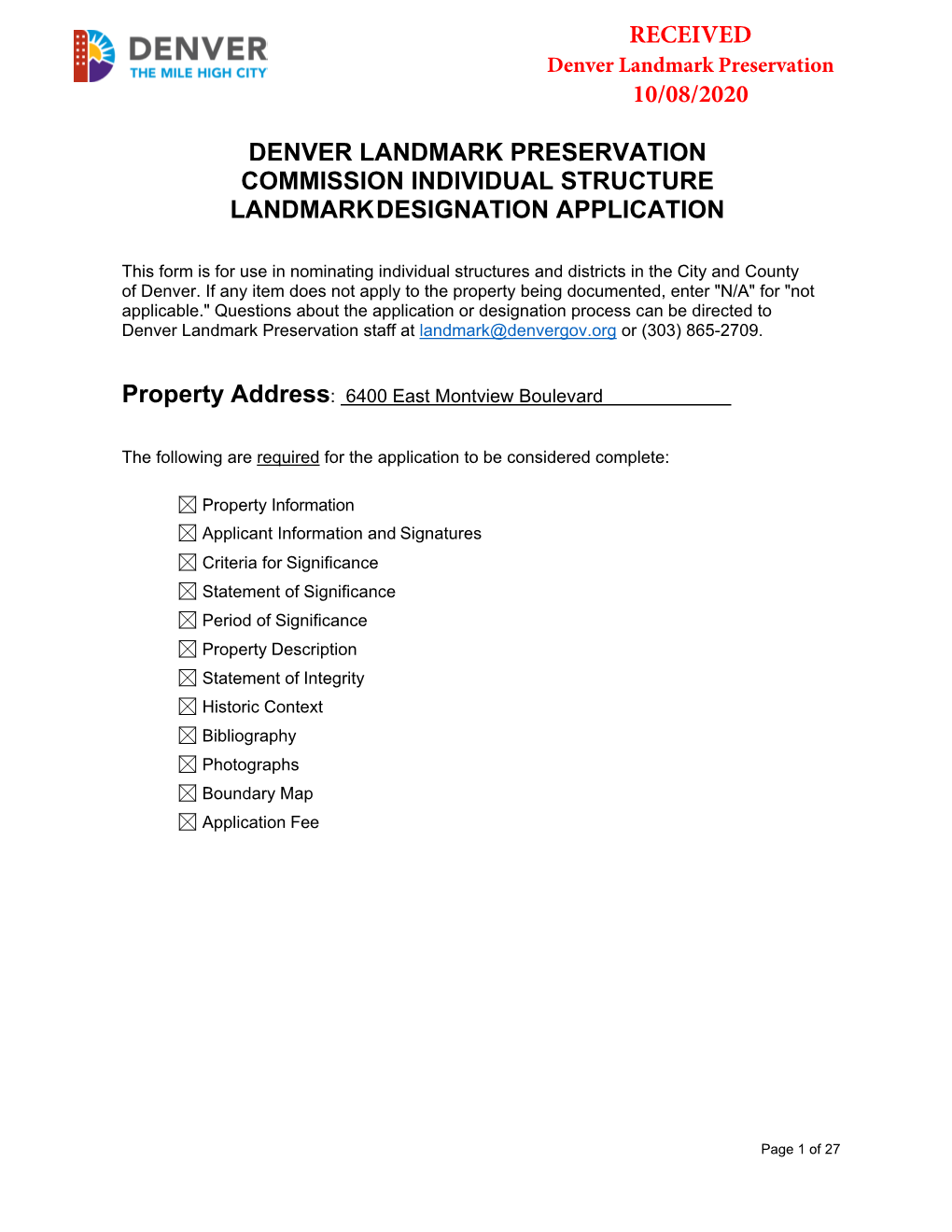 6400 Montview Blvd Landmark Designation Application