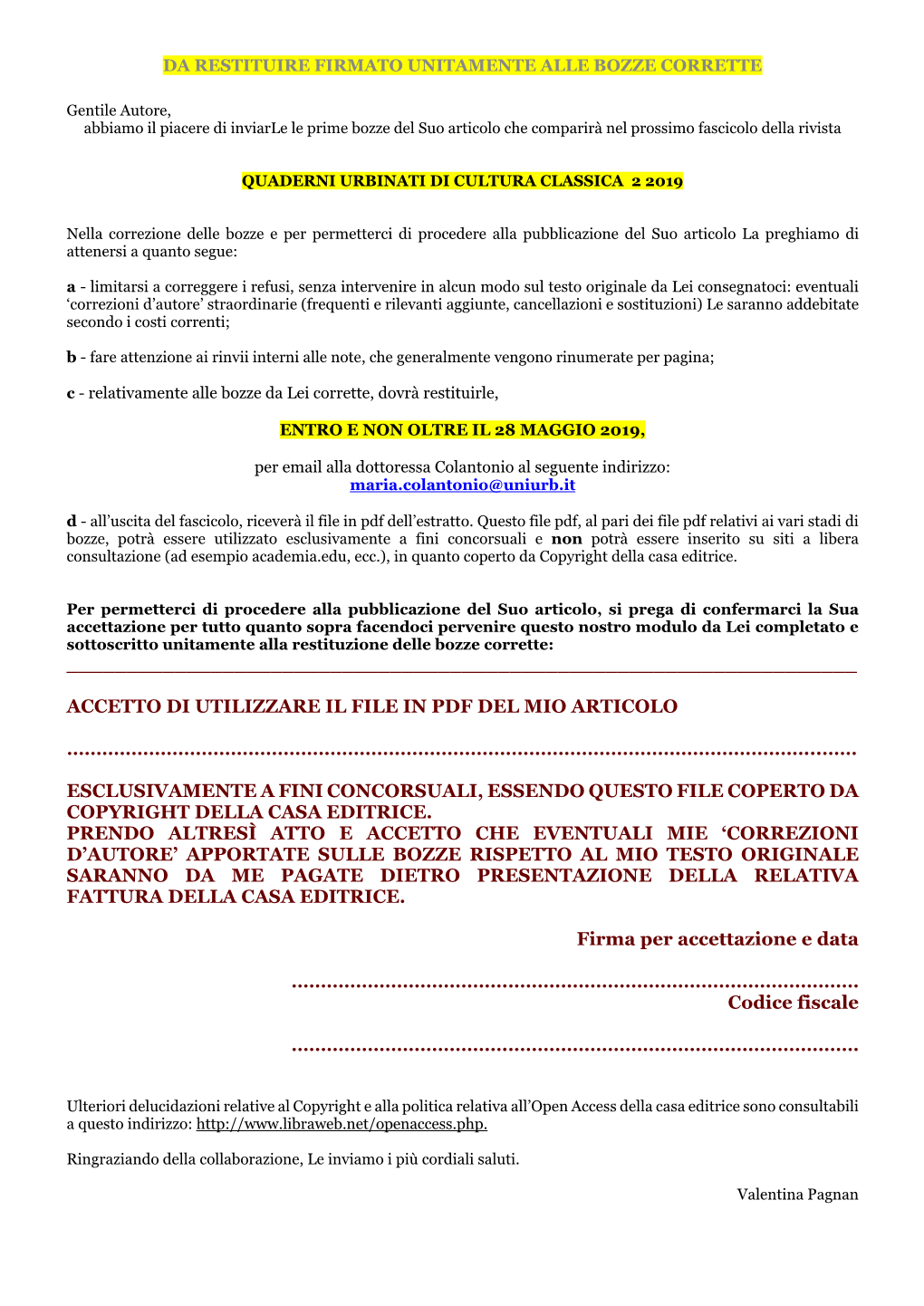 Accetto Di Utilizzare Il File in Pdf Del Mio Articolo