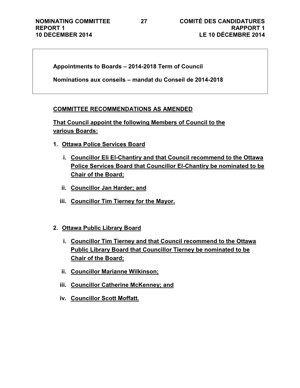 Nominating Committee Report 1 10 December 2014 27 Comité