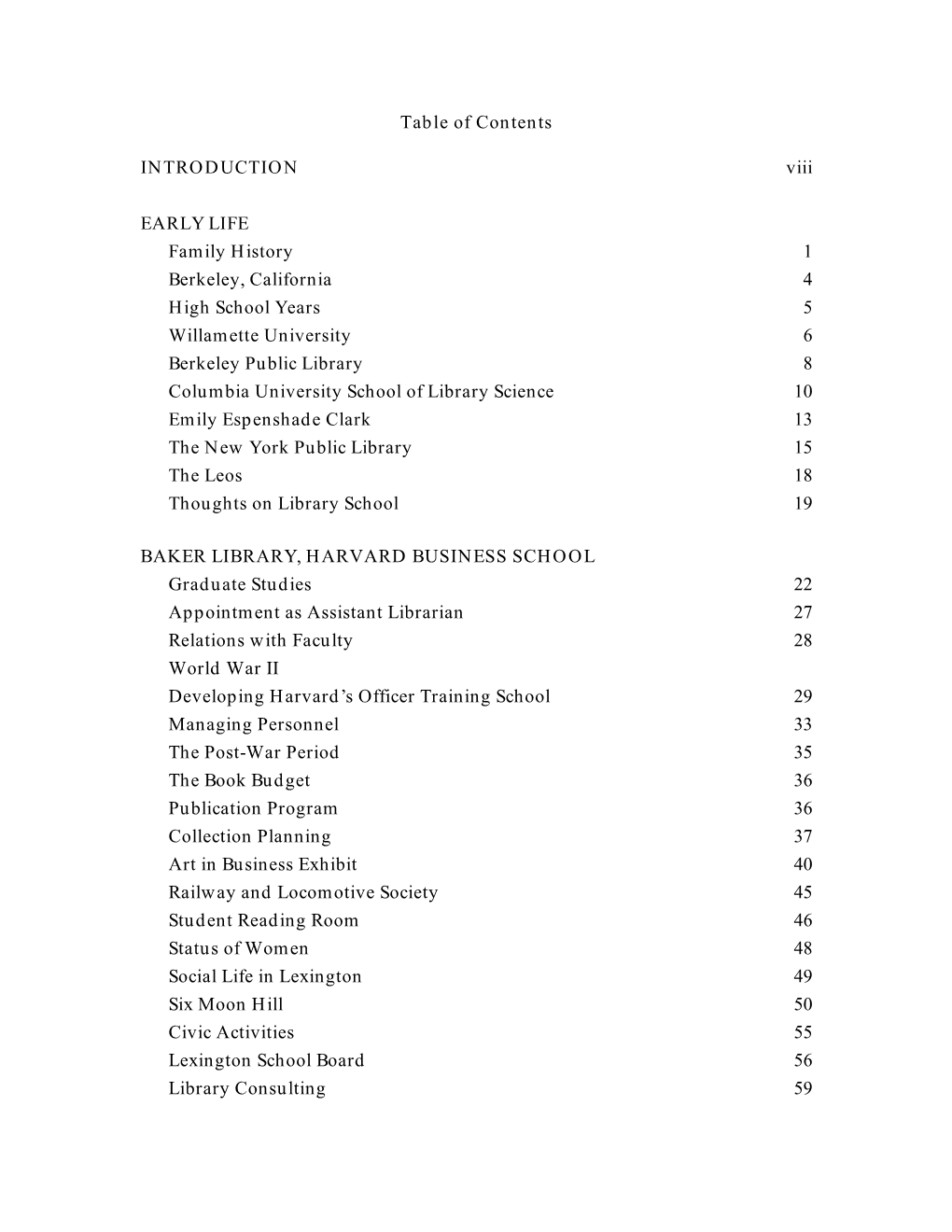 Table of Contents INTRODUCTION Viii EARLY LIFE Family History 1