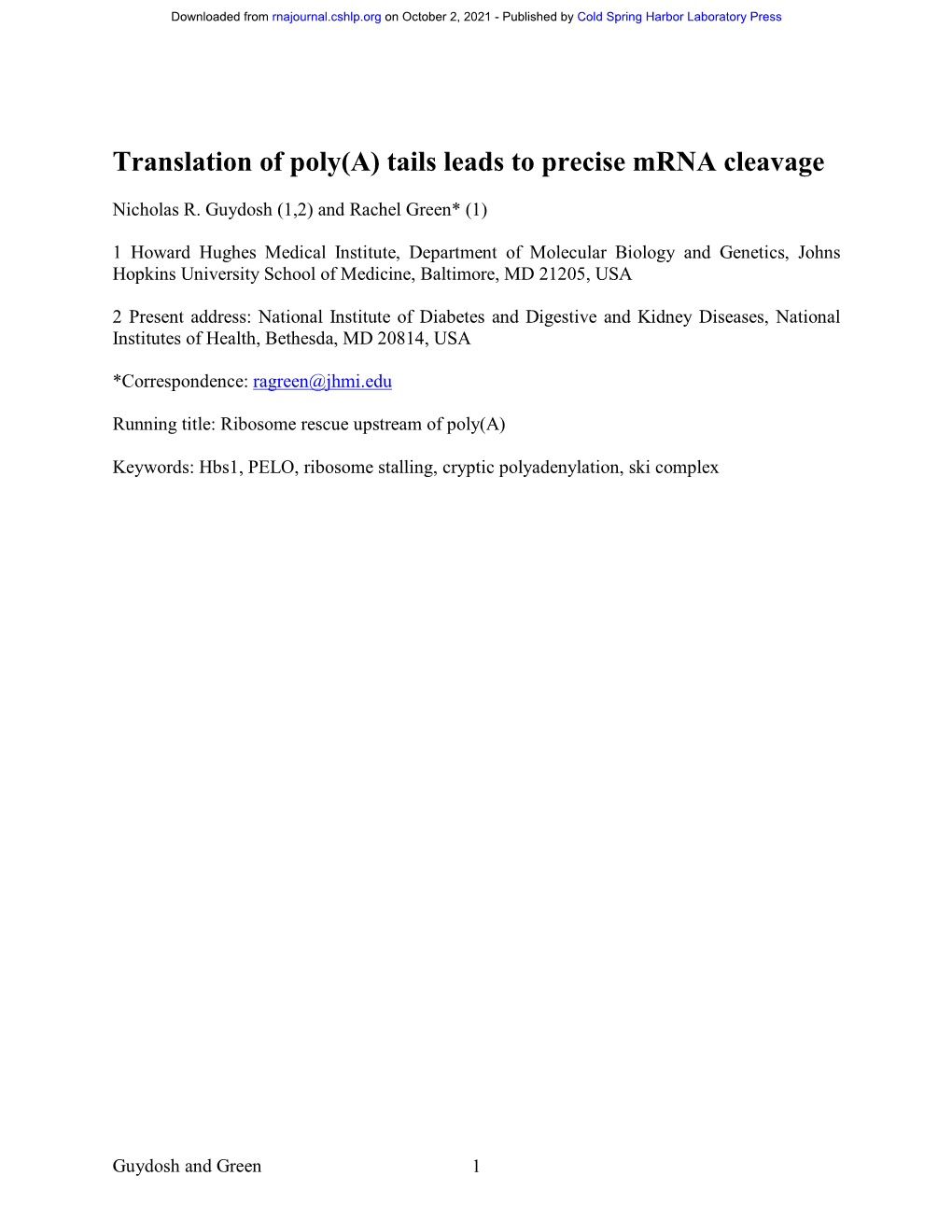 Translation of Poly(A) Tails Leads to Precise Mrna Cleavage