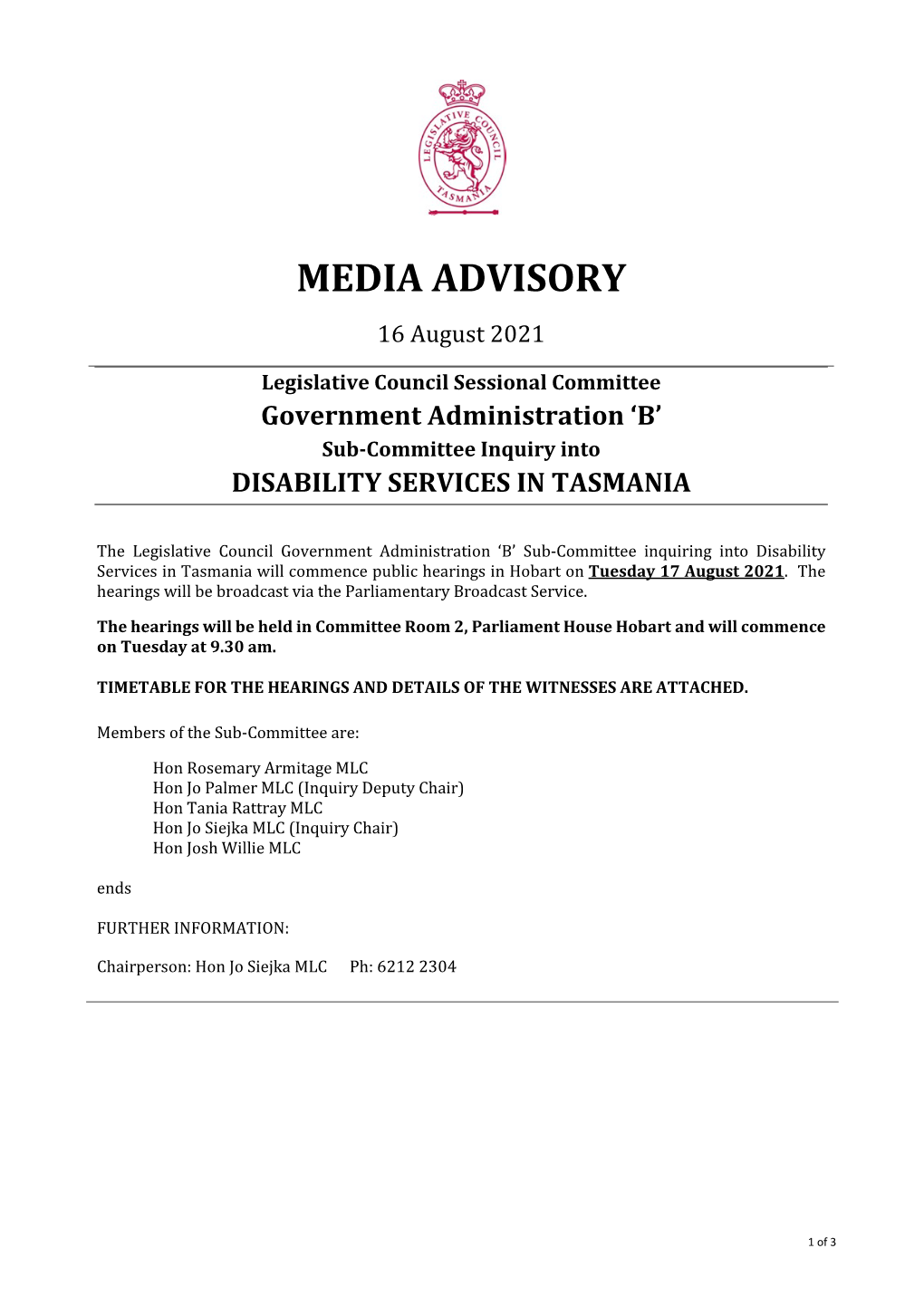 Media Advisory