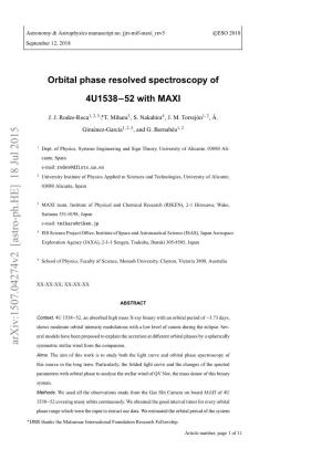 Orbital Phase Resolved Spectroscopy of 4U1538-52 with MAXI