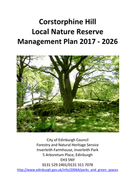 Corstorphine Hill Local Nature Reserve Management Plan 2017 ‐ 2026