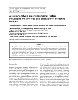 A Review Analysis on Environmental Factors Influencing Morphology and Behaviour of Estuarine Mollusc