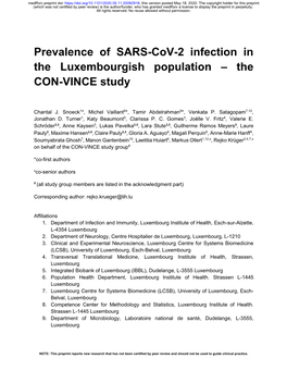 Prevalence of SARS-Cov-2 Infection in the Luxembourgish Population – the CON-VINCE Study