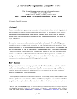 Co-Operative Development in a Competitive World Abstract