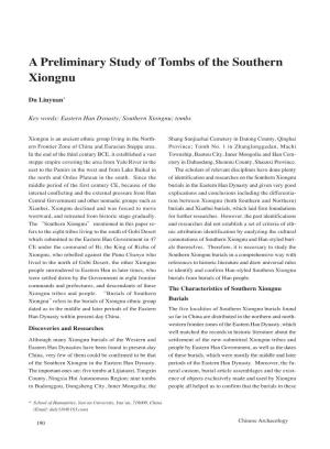 A Preliminary Study of Tombs of the Southern Xiongnu