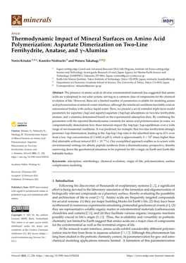 Thermodynamic Impact of Mineral Surfaces on Amino Acid Polymerization: Aspartate Dimerization on Two-Line Ferrihydrite, Anatase, and Γ-Alumina