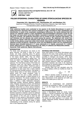 Foliar Epidermal Characters of Some Sterculiaceae Species in Nigeria