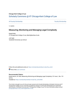 Measuring, Monitoring and Managing Legal Complexity