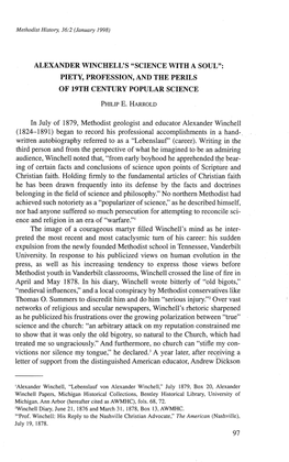 Alexander Winchell's "Science with a Soul": Piety, Profession, and the Perils of 19Th Century Popular Science