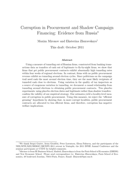 Corruption in Procurement and Shadow Campaign Financing: Evidence from Russia∗