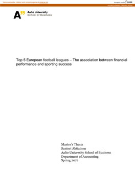 Top 5 European Football Leagues – the Association Between Financial Performance and Sporting Success
