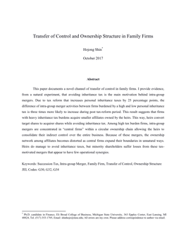 Transfer of Control and Ownership Structure in Family Firms