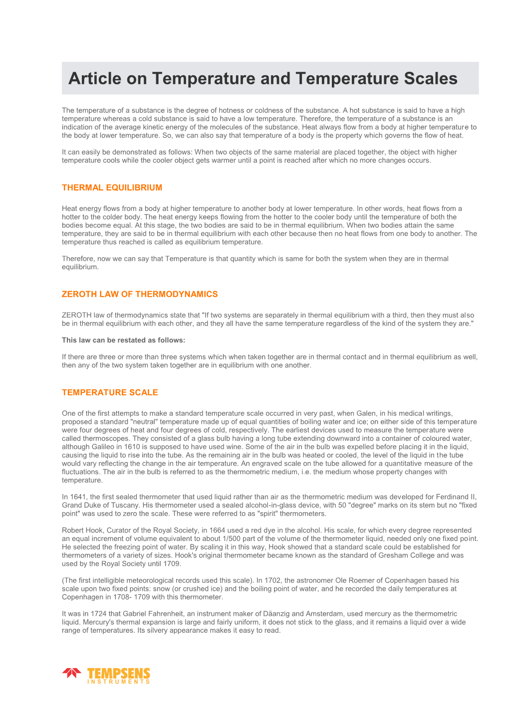 Article on Temperature and Temperature Scales