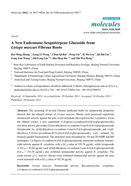 A New Eudesmane Sesquiterpene Glucoside from Liriope Muscari Fibrous Roots