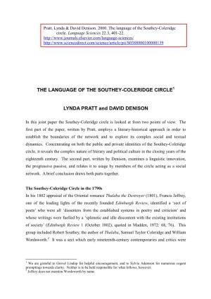 The Language of the Southey-Coleridge Circle