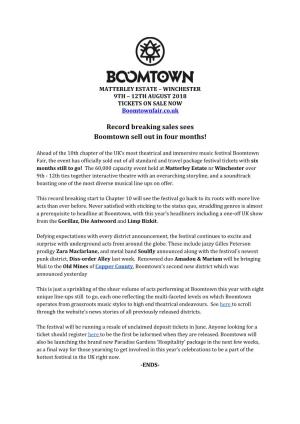 Record Breaking Sales Sees Boomtown Sell out in Four Months!