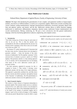Basic Multivector Calculus, Proceedings of FAN 2008, Hiroshima, Japan, 23+24 October 2008