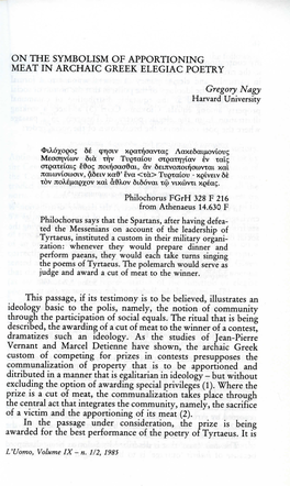 On the Symbolism of Apportioning Meat in Archaic Greek Elegiac Poetry