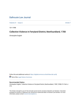 Collective Violence in Ferryland District, Newfoundland, 1788