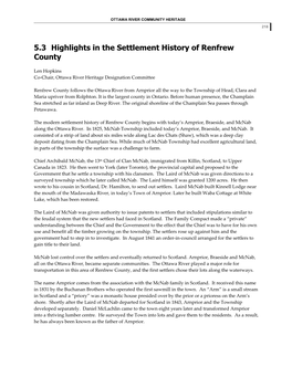 5.3 Highlights in the Settlement History of Renfrew County