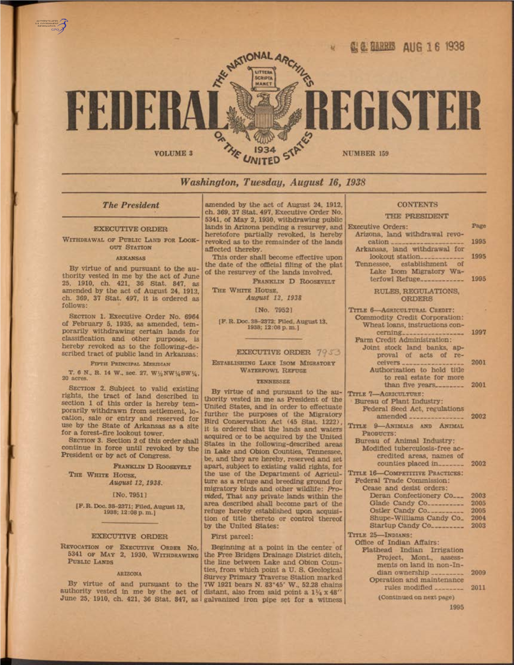 Aug 16 1938 E D E M I Register Volume 3 1934 ^ Number 159