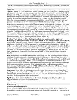 RESEARCH STUDY PROTOCOL Folic Acid Supplementation in Children with Sickle Cell Disease: a Double-Blind Randomized Cross-Over Trial