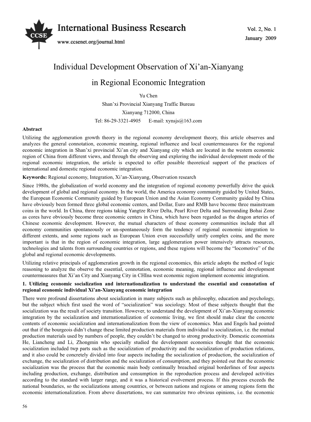 Individual Development Observation of Xi'an-Xianyang in Regional
