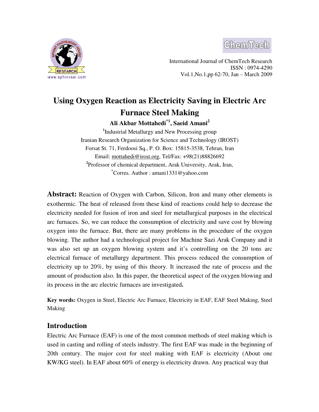 Using Oxygen Reaction As Electricity Saving in Electric Arc Furnace Steel Making