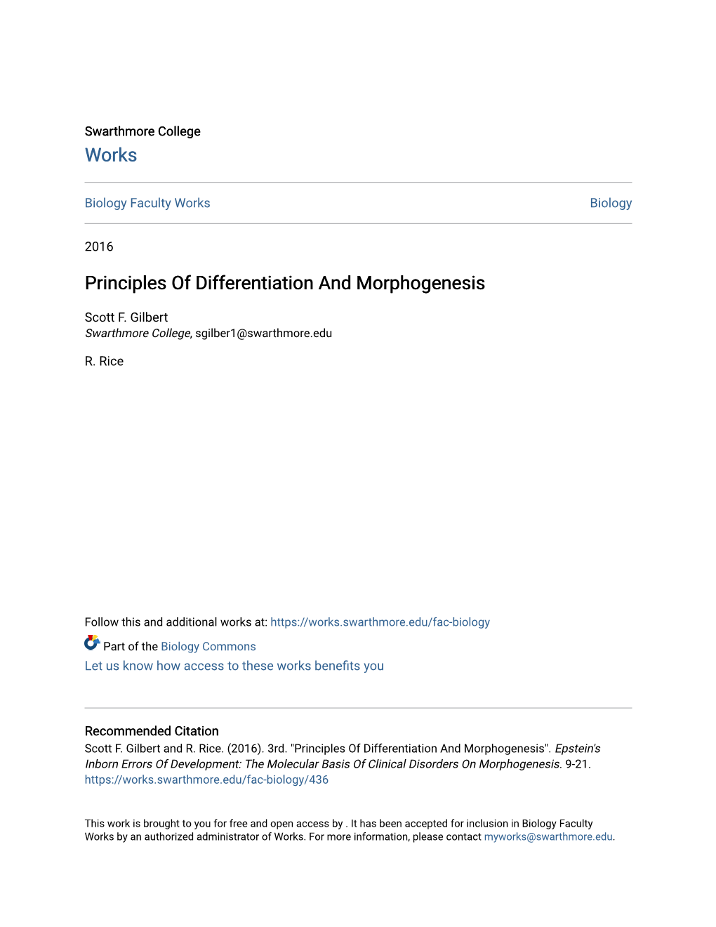 Principles of Differentiation and Morphogenesis