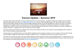 Careers Update – Summer 2019