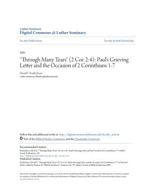 (2 Cor. 2:4): Paul's Grieving Letter and the Occasion of 2 Corinthians 1-7 David E