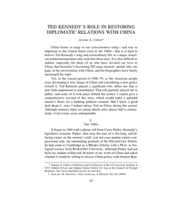 Ted Kennedy's Role in Restoring Diplomatic