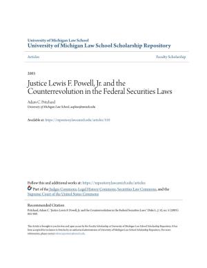 Justice Lewis F. Powell, Jr. and the Counterrevolution in the Federal Securities Laws Adam C