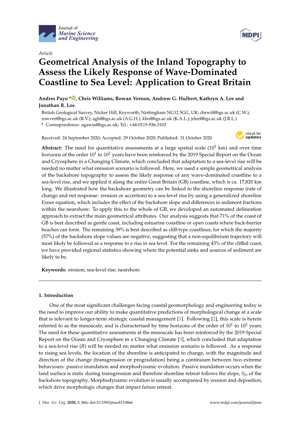 Geometrical Analysis of the Inland Topography to Assess the Likely Response of Wave-Dominated Coastline to Sea Level: Application to Great Britain