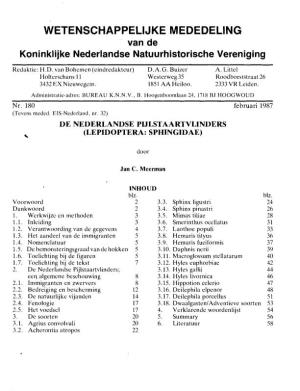 WETENSCHAPPELIJKE MEDEDELING Van De Koninklijke Nederlandse Natuurhistorische Vereniging