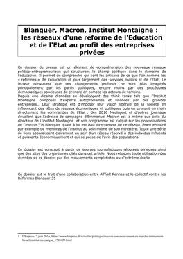 Blanquer, Macron, Institut Montaigne : Les Réseaux D'une Réforme De L'education Et De L'etat Au Profit Des Entreprises Privées