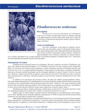 Eleutherococcus Senticosus Monograph