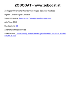 11Th Workshop on Alpine Geological Studies & 7Th IFAA