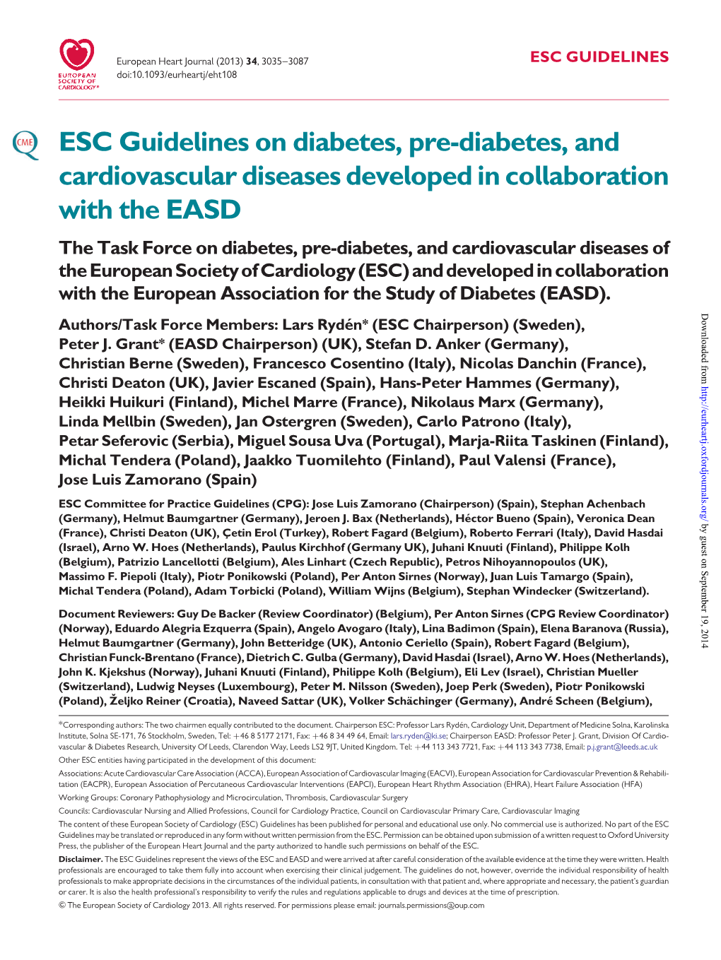 ESC Guidelines on Diabetes, Pre-Diabetes, And