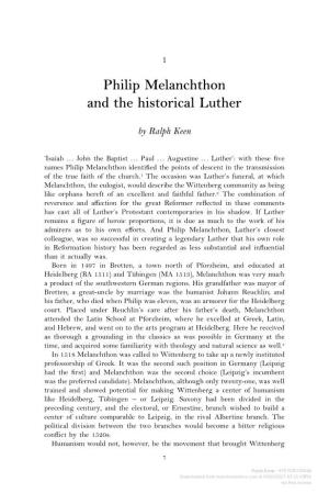 Philip Melanchthon and the Historical Luther