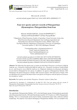 Four New Species and New Records of Platygastrinae (Hymenoptera: Platygastridae) from Iran