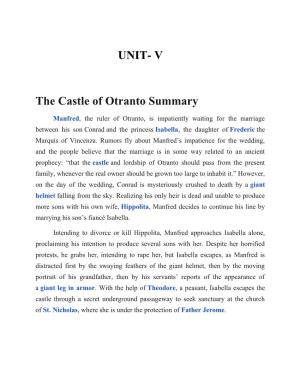 UNIT- V the Castle of Otranto Summary