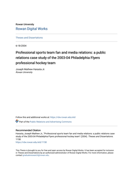 Professional Sports Team Fan and Media Relations: a Public Relations Case Study of the 2003-04 Philadelphia Flyers Professional Hockey Team