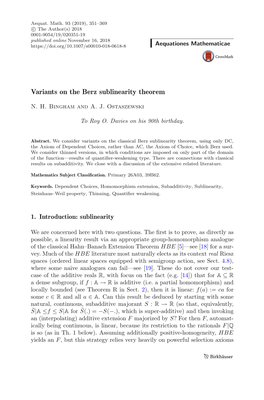 Variants on the Berz Sublinearity Theorem