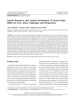 Genetic Resources and Varietal Environment of Grown Fonio Millets in West Africa: Challenges and Perspectives