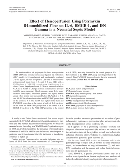 Effect of Hemoperfusion Using Polymyxin B-Immobilized Fiber on IL-6, HMGB-1, and IFN Gamma in a Neonatal Sepsis Model