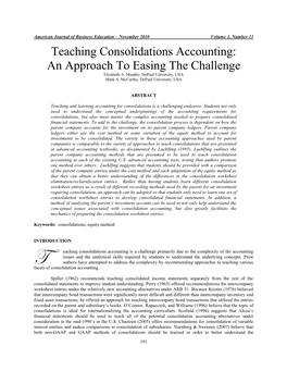 Teaching Consolidations Accounting: an Approach to Easing the Challenge Elizabeth A